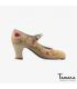 flamenco shoes professional for woman - Begoña Cervera - Bordado Correa II (embroidered) beige suede carrete wood 