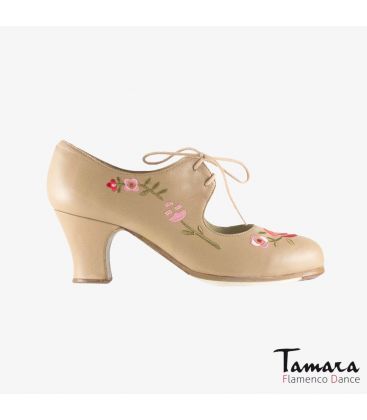 chaussures professionelles de flamenco pour femme - Begoña Cervera - Bordado Cordonera (broderie) beige cuir carrete 