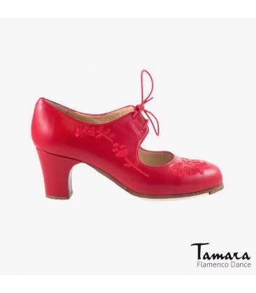 zapatos de flamenco profesionales personalizables - Begoña Cervera - Bordado Cordonera rojo piel tacón clásico