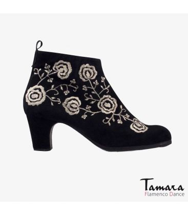 chaussures professionelles de flamenco pour femme - Begoña Cervera - Botin Bordado (broderie) noir daim 