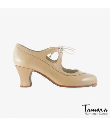 flamenco shoes professional for woman - Begoña Cervera - Candor beige leather carrete 
