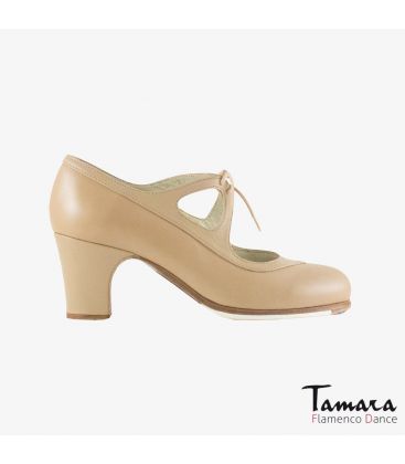 flamenco shoes professional for woman - Begoña Cervera - Candor beige leather classic heel 