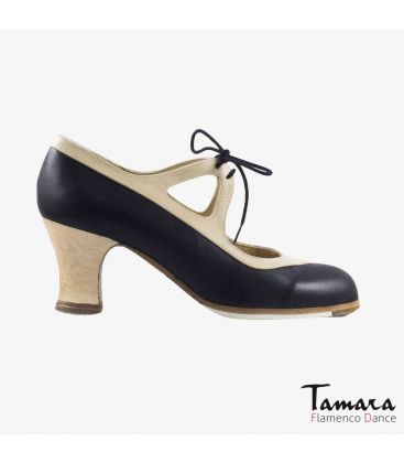 flamenco shoes professional for woman - Begoña Cervera - Candor black and chino leather carrete wood 