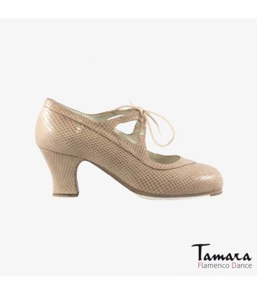 chaussures professionelles de flamenco pour femme - Begoña Cervera - Candor beige peau de serpent carrete 