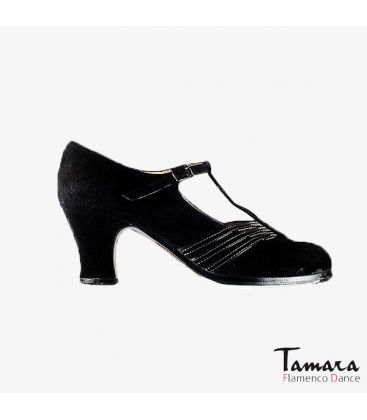 flamenco shoes professional for woman - Begoña Cervera - Class black suede and patent leather carrete 