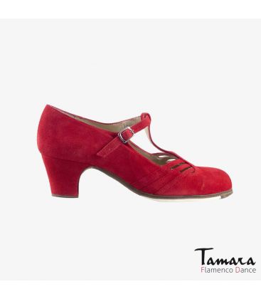 zapatos de flamenco profesionales personalizables - Begoña Cervera - Class ante rojo tacon clasico 5cm 
