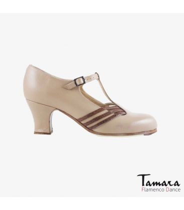 flamenco shoes professional for woman - Begoña Cervera - Class beige leather brown alligator carrete 