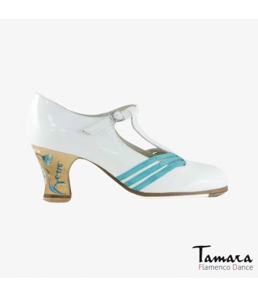 chaussures professionelles de flamenco pour femme - Begoña Cervera - Class blanc cuir vernis carrete peint