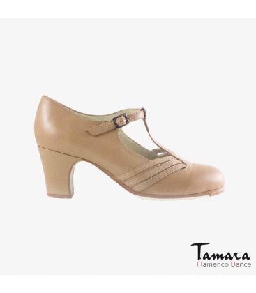 flamenco shoes professional for woman - Begoña Cervera - Class beige leather classic heel 