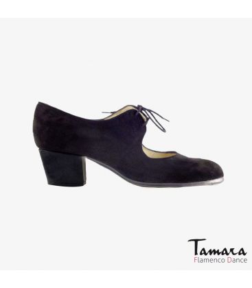 flamenco shoes professional for woman - Begoña Cervera - Cordonera black suede cubano heel 