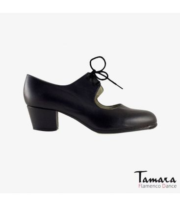 flamenco shoes professional for woman - Begoña Cervera - Cordonera black leather cubano heel 