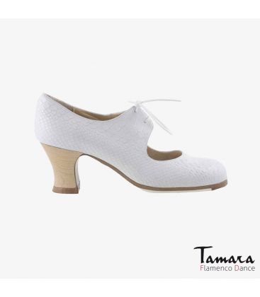 flamenco shoes professional for woman - Begoña Cervera - Cordonera white snakeskin carrete wood 