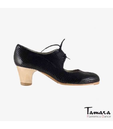 chaussures professionelles de flamenco pour femme - Begoña Cervera - Cordonera noir peau de serpent talon classique 5cm 