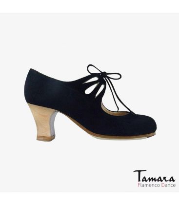 flamenco shoes professional for woman - Begoña Cervera - Cordonera Calado black suede carrete wood 
