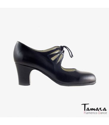 flamenco shoes professional for woman - Begoña Cervera - Cordonera Calado black leather classic heel 