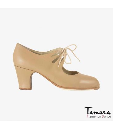 chaussures professionelles de flamenco pour femme - Begoña Cervera - Cordonera Calado cuir beige talon classique 