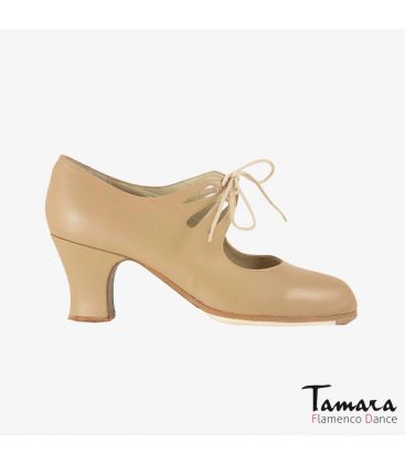 flamenco shoes professional for woman - Begoña Cervera - Cordonera Calado beige leather carrete 
