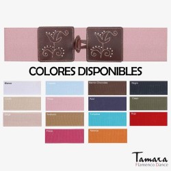 Ceintures andalouses modèle Ceinture cuir avec élastique Fleurs Rouge