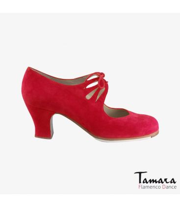 chaussures professionelles de flamenco pour femme - Begoña Cervera - Cordonera Calado daim rouge carrete 