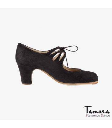 flamenco shoes professional for woman - Begoña Cervera - Cordonera Calado black suede classic heel 