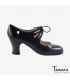 flamenco shoes professional for woman - Begoña Cervera - Cordonera Calado black patent leather carrete dark wood 