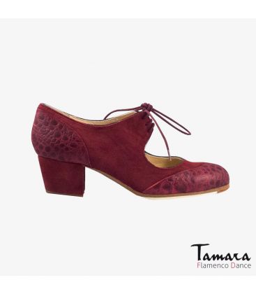 flamenco shoes professional for woman - Begoña Cervera - Cordoneria bordeaux suede and alligator cubano heel 