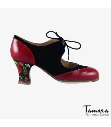 zapatos de flamenco profesionales personalizables - Begoña Cervera - Cordoneria ante negro charol rojo carrete pintado 