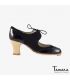 flamenco shoes professional for woman - Begoña Cervera - Cordoneria black suede black patent leather carrete wood heel 
