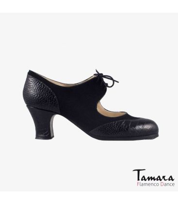 flamenco shoes professional for woman - Begoña Cervera - Cordoneria black suede black snakeskin carrete 