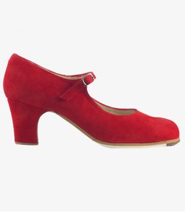 zapatos de flamenco profesionales personalizables - Begoña Cervera - Correa ante rojo tacon clasico 