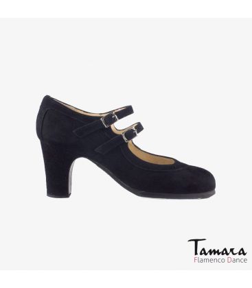 chaussures professionelles de flamenco pour femme - Begoña Cervera - 2 Correas daim noir talon classique 7cm 
