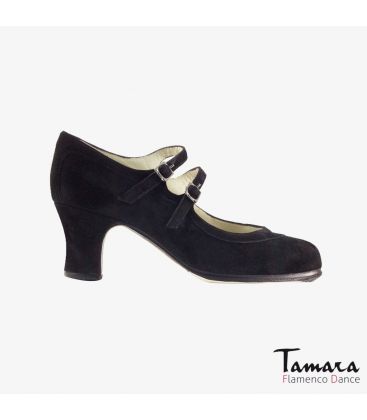 flamenco shoes professional for woman - Begoña Cervera - 2 Correas black suede carrete heel 