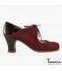 chaussures professionelles de flamenco pour femme - Begoña Cervera - Arty daim et cuir vernis bordeaux carrete bois foncé 