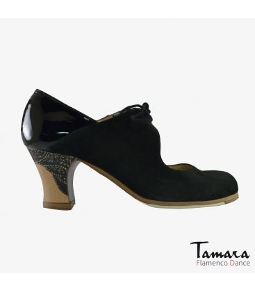 chaussures professionelles de flamenco pour femme - Begoña Cervera - Arty daim et cuir vernis noir carrete peint
