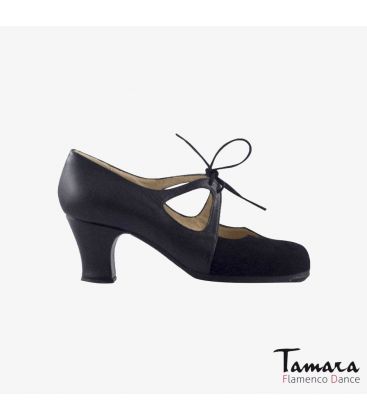 flamenco shoes professional for woman - Begoña Cervera - Dulce black leather and patent leather carrete 