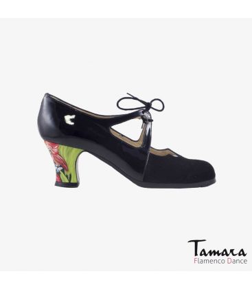 chaussures professionelles de flamenco pour femme - Begoña Cervera - Dulce cuir vernis et daim noir carrete peint