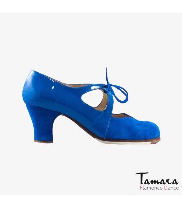flamenco shoes professional for woman - Begoña Cervera - Dulce blue suede and patent leather carrete 