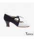flamenco shoes professional for woman - Begoña Cervera - Dulce black suede and white snakeskin carrete dark wood 
