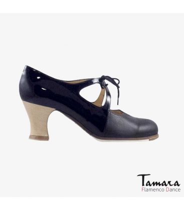 flamenco shoes professional for woman - Begoña Cervera - Dulce black leather and patent leather carrete wood 