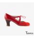 chaussures professionelles de flamenco pour femme - Begoña Cervera - Dulce daim et cuir vernis rouge carrete bois foncé 