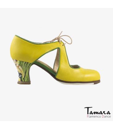 chaussures professionelles de flamenco pour femme - Begoña Cervera - Escote jaune cuir carrete peint 