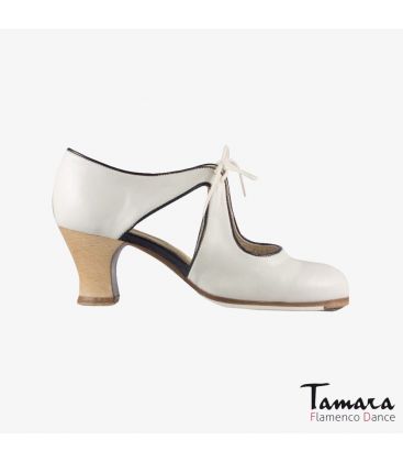 chaussures professionelles de flamenco pour femme - Begoña Cervera - Escote blanc cuir carrete bois