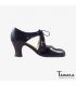 chaussures professionelles de flamenco pour femme - Begoña Cervera - Escote noir cuir vernis carrete bois foncé