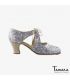 zapatos de flamenco profesionales personalizables - Begoña Cervera - Escote glitter plata beige ante carrete