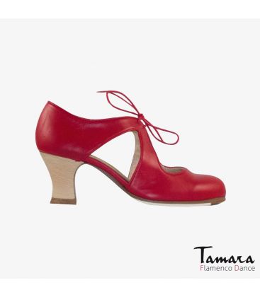 zapatos de flamenco profesionales personalizables - Begoña Cervera - Escote piel roja carrete madera 