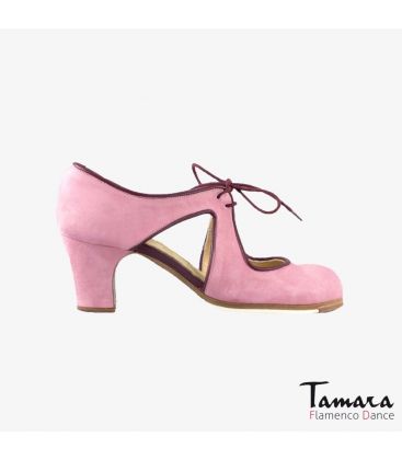 chaussures professionelles de flamenco pour femme - Begoña Cervera - Escote daim rose talon classique 