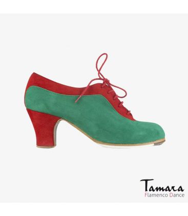 flamenco shoes professional for woman - Begoña Cervera - Ingles Coco green and red suede carrete 