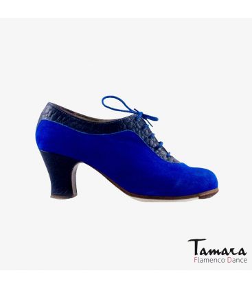 chaussures professionelles de flamenco pour femme - Begoña Cervera - Ingles Coco peau d'alligator et daim bleu carrete 