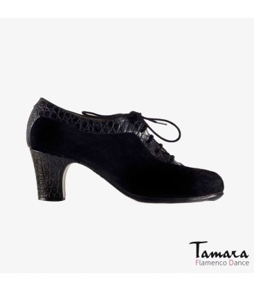 flamenco shoes professional for woman - Begoña Cervera - Ingles Coco black suede and alligator classic heel 