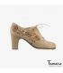 chaussures professionelles de flamenco pour femme - Begoña Cervera - Ingles Bordado (broderie) daim beige talon classique 7cm